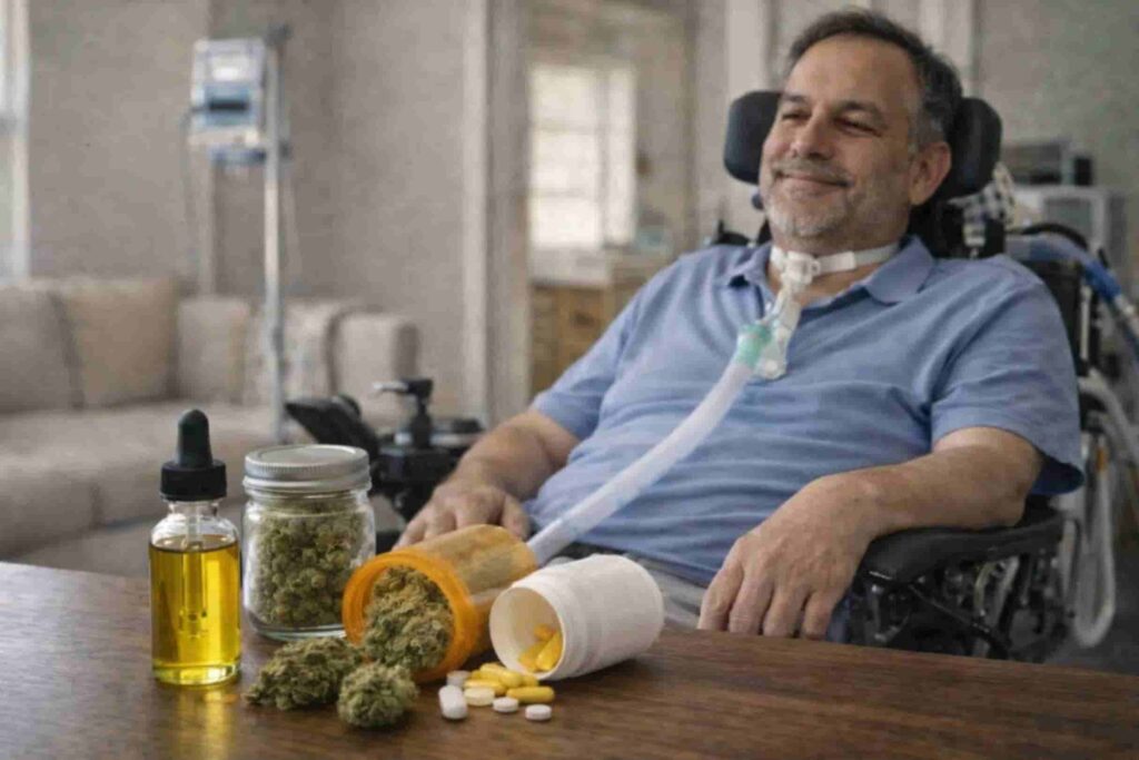 comfortable ALS patient experiences calm from medical cannabis