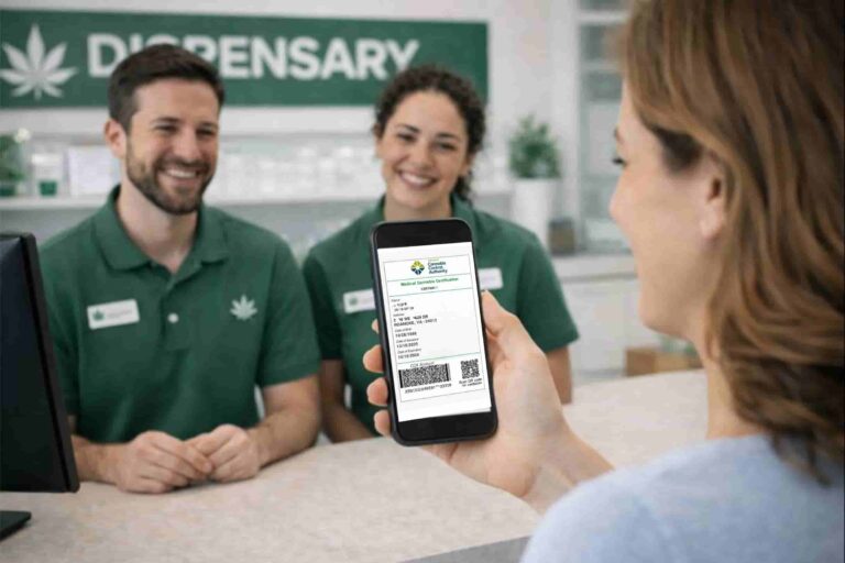 friendly dispensary staff greet a medical cannabis patient