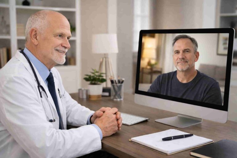 a doctor meets a patient online for a medical cannabis evaluation