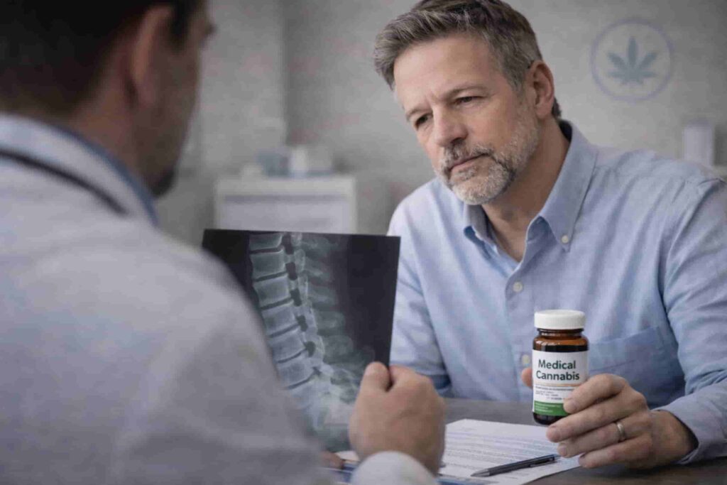a patient with spinal stenosis discusses medical cannabis with his doctor