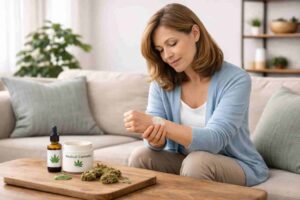 a patient uses medical cannabis cream to alleviate carpal tunnel syndrome pain