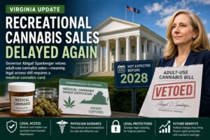 Virginia governor vetoing recreational cannabis sales legislation while highlighting medical marijuana card access in Virginia