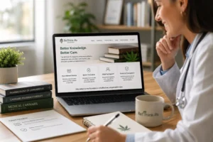 Healthcare professional using the ReThink-Rx Academy to access trusted medical cannabis education and patient resources.