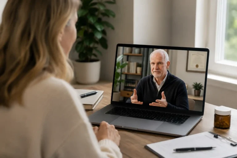 Patient participating in a telehealth visit with a medical cannabis doctor to discuss personalized hybrid cannabis treatment options.