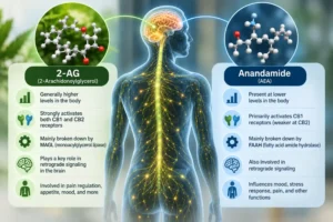 The endogenous cannabinoids are anandamide and 2-AG