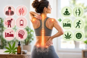 infographic of hypermobility syndrome and how cannabis may provide symptom relief